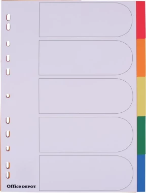 Przekładki plastikowe gładkie z kolorowymi indeksami Office Depot, A4, 5 kart, biały