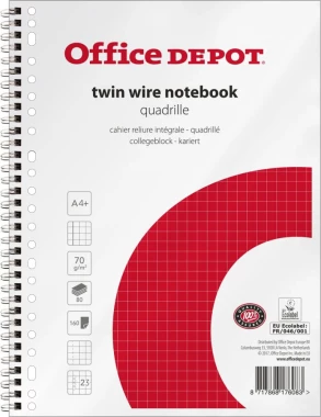 Kołonotatnik Office Depot, A4, w kratkę, 80 kartek, biało-czerwony