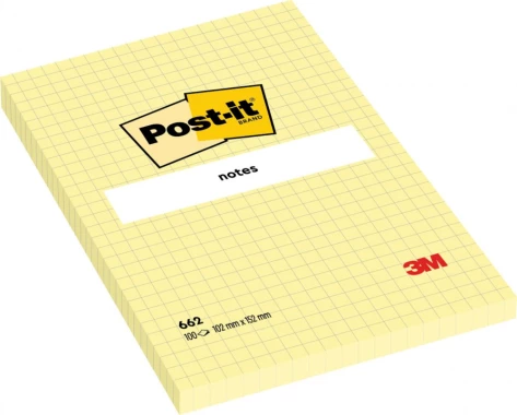Karteczki samoprzylepne w kratkę Post-it, 102x152mm, 100 karteczek, żółty pastelowy