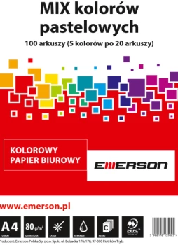 Papier kolorowy Emerson, A4, 80g/m2, 100 arkuszy, mix kolorów pastelowych 5x20 ark.