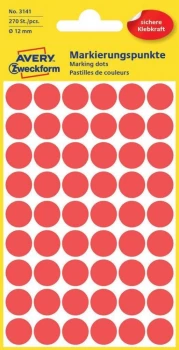 Etykiety Avery Zweckform, okrągłe, średnica 12mm, 270 sztuk, czerwony