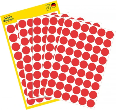 Etykiety Avery Zweckform, okrągłe, średnica 12mm, 270 sztuk, czerwony