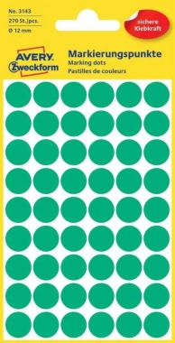 Etykiety Avery Zweckform, okrągłe, średnica 12mm, 270 sztuk, zielony
