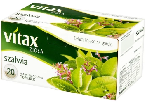 Herbata ziołowa w torebkach Vitax, szałwia, 20 sztuk x 1.2g