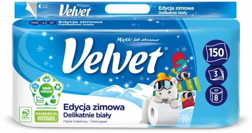Papier toaletowy Velvet, 3-warstwowy, 8 rolek, delikatnie biały