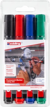Marker permanentny edding 300, okrągła, 1.5-3mm, 4 sztuki, mix kolorów