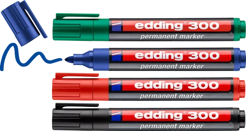 Marker permanentny edding 300, okrągła, 1.5-3mm, 4 sztuki, mix kolorów