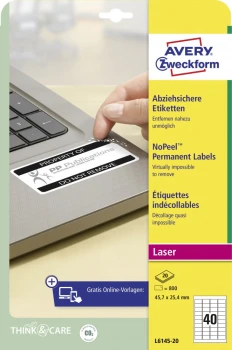 Etykiety zabezpieczające  Nopeel Avery Zweckform, 45.7x25.4mm, 20 arkuszy, biały