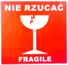 Etykiety na rolce Dalpo, z nadrukiem 'Nie rzucać/Fragile', 100x100mm, 100 sztuk, biały z czerwonym nadrukiem