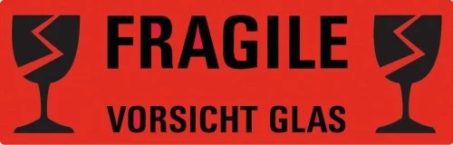 Etykiety ostrzegawcze Avery Zweckform, z nadrukiem "Fragile" (uwaga szkło), 119x38mm, 10 sztuk, czerwony odblaskowy