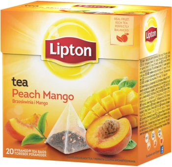 Herbata czarna aromatyzowana w piramidkach Lipton, brzoskwinia z mango, 20 sztuk x 1.2g