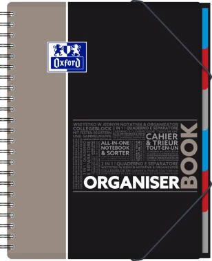Kołonotatnik z przekładkami Oxford Student OrganiserBook, A4+ (245X310), w kratkę, 80 kartek, mix wzorów