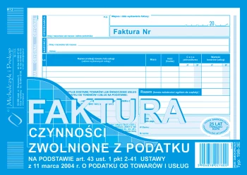 Druk akcydensowy Faktura - czynności zwolnione z podatku od towarów i usług MiP 198-3E, A5, 80k
