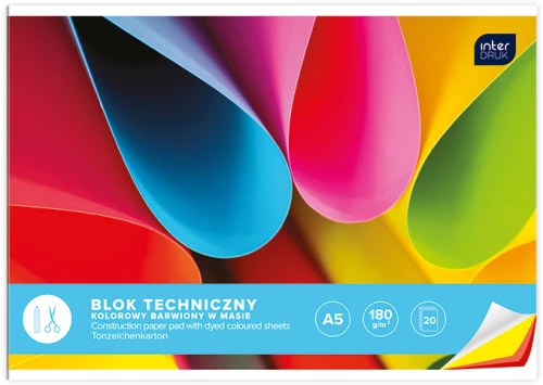 Blok techniczny kolorowy Interdruk, A5, 20 kartek, mix kolorów