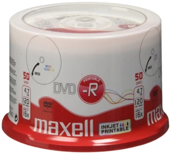 Płyta DVD-R Maxell, do jednokrotnego zapisu, 4.7 GB, printable, cake box, 50 sztuk