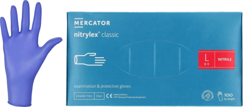Rękawiczki jednorazowe nitrylowe Nitrylex Basic (Nitrylex PF Protect), bezpudrowe, rozmiar L, 100 sztuk, niebieski (c)