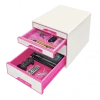 Pojemnik Leitz Wow Cube, z 4 szufladami, A4+, biało-różowy