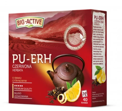 Herbata czerwona w torebkach Big-Active Pu-erh, cytrynowa, 40 sztuk x 1.8g