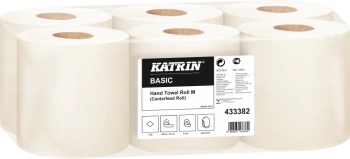 Ręcznik papierowy Basic M Katrin 433382, 1-warstwowy, w roli, 6x300m, 6 rolek, biały