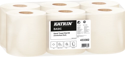 Ręcznik papierowy Basic M Katrin 433382, 1-warstwowy, w roli, 6x300m, 6 rolek, biały