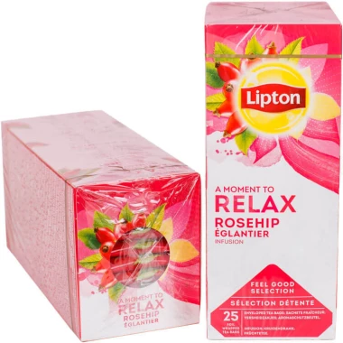 Herbata owocowa w kopertach Lipton Classic, dzika róża i hibiskus, 25 sztuk x 2.5g