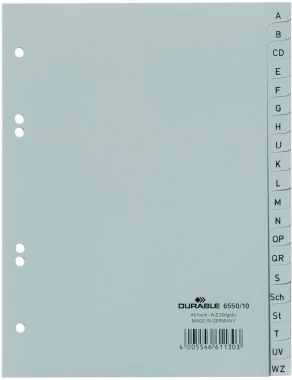 Przekładki plastikowe alfabetyczne Durable, A5, A-Z, 20 kart, szary