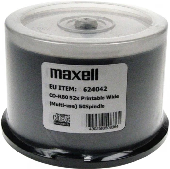 Płyty CD-R  Maxell, do nadruku, do wielokrotnego zapisu, 700MB, 52x, cake box, 50 sztuk