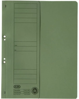 Skoroszyt kartonowy oczkowy Elba, 1/2 A4, do 150 kartek, 250 g/m2, zielony