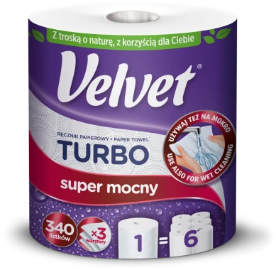 Ręcznik papierowy Velvet Turbo, 3-warstwowy, 78.21m, w roli, 1 rolka, biały