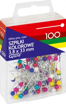 Szpilki Grand, w pudełku, 3.8x33mm, 100 sztuk, mix kolorów