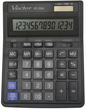 Kalkulator biurowy Vector VC-554X BL, 14 cyfr, czarny