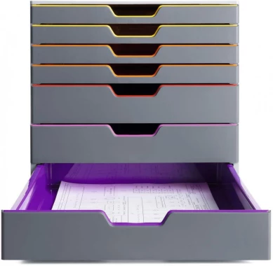 Pojemnik na dokumenty Durable Varicolor 7, z 7 kolorowymi szufladami, szary