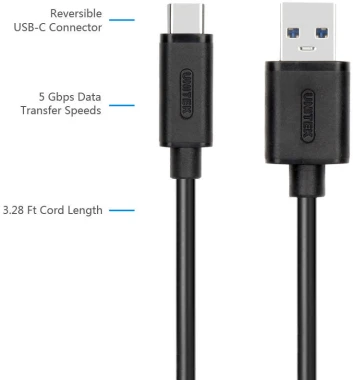 Kabel USB typ A/ USB typ C - USB 3.1 Unitek Y-C474BK+, 1m, czarny