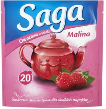 Herbata owocowa w torebkach Saga, malina, 20 sztuk x 1.7g