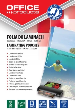 Folia do laminacji Office Products, 65x95mm, 2x125 µm, antystatyczna, 100 sztuk