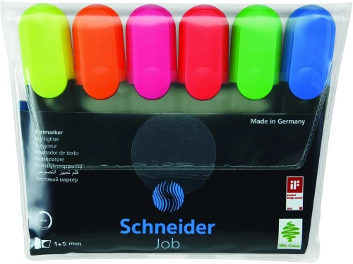 Zakreślacz Schneider, Job,  ścięta, 6 sztuk, mix kolorów