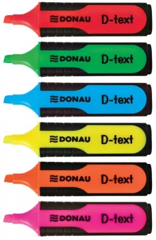 Zakreślacz fluorescencyjny Donau, D-Text, ścięta, 1-5mm, 6 sztuk, mix kolorów