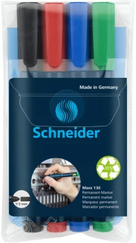 Marker permanentny Schneider, Maxx 130, okrągła, 1-3 mm, 4 sztuki, mix kolorów