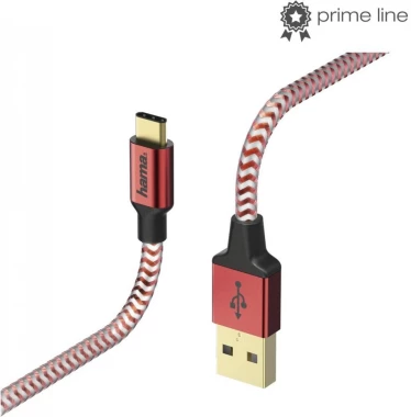 Kabel ładujący Hama Reflected USB Type-C - USB-A, 1.5m, czerwony