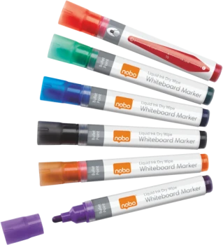 Marker suchościeralny Nobo Liquid Ink, 3mm, 6 sztuk, mix kolorów