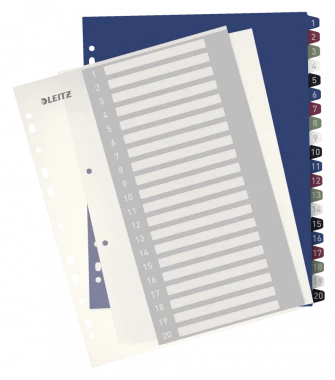 Przekładki plastikowe numeryczne z możliwością nadruku tekstu Leitz Style, A4+, 1-20 przekładek