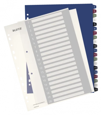 Przekładki plastikowe numeryczne z możliwością nadruku tekstu Leitz Style, A4+, 1-20 przekładek