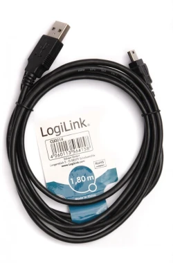 Kabel USB 2.0 - USB Mini 5pin LogiLink, 1.8m, czarny