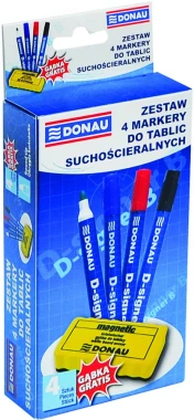 Marker suchościeralny Donau D-Signer B, okrągła, 4 sztuki + gąbka, mix kolorów