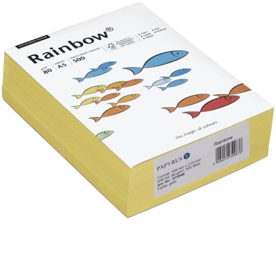 Papier kolorowy Rainbow, A5, 80g/m2, 500 arkuszy, żółty (R16)