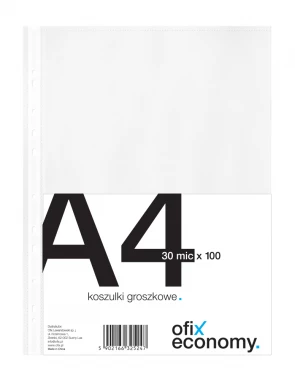 Koszulki groszkowe Ofix Economy, A4, 30µm, 100 sztuk, transparentny