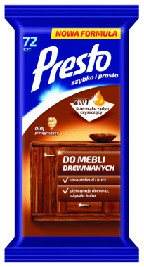 Chusteczki do czyszczenia mebli Presto Clean, nawilżone, 72 sztuk