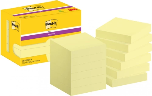 Karteczki samoprzylepne Post-it Super Sticky, 47,6x47,6mm, 12x90 karteczek, żółty