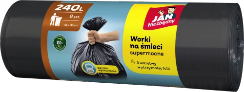 Worki na śmieci Jan Niezbędny, LD, 240l, 8 sztuk, czarny
