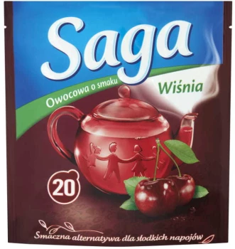 Herbata owocowa w torebkach Saga, wiśnia, 20 sztuk x 1.7g